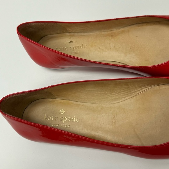 6 - Vintage Kade Spade Red Flats with a Pink Bow & Gold Stud - Picture 7 of 8